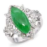 Vintage 18k White Gold 4.90ct GIA Type A Green Jadeite and Diamond Ring