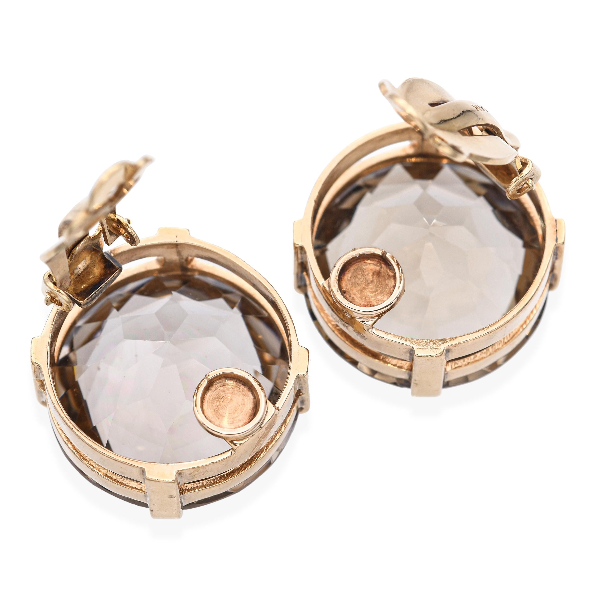 Vintage 14k Yellow Gold 45.6tcw Smoky Quartz Clip On Earrings