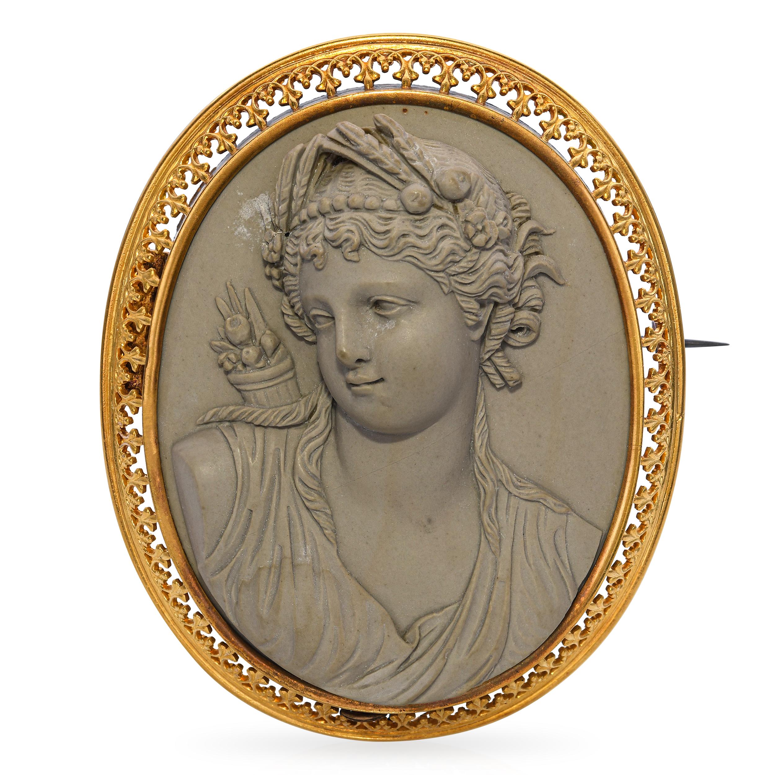 Antique Demeter Lava Cameo Brooch