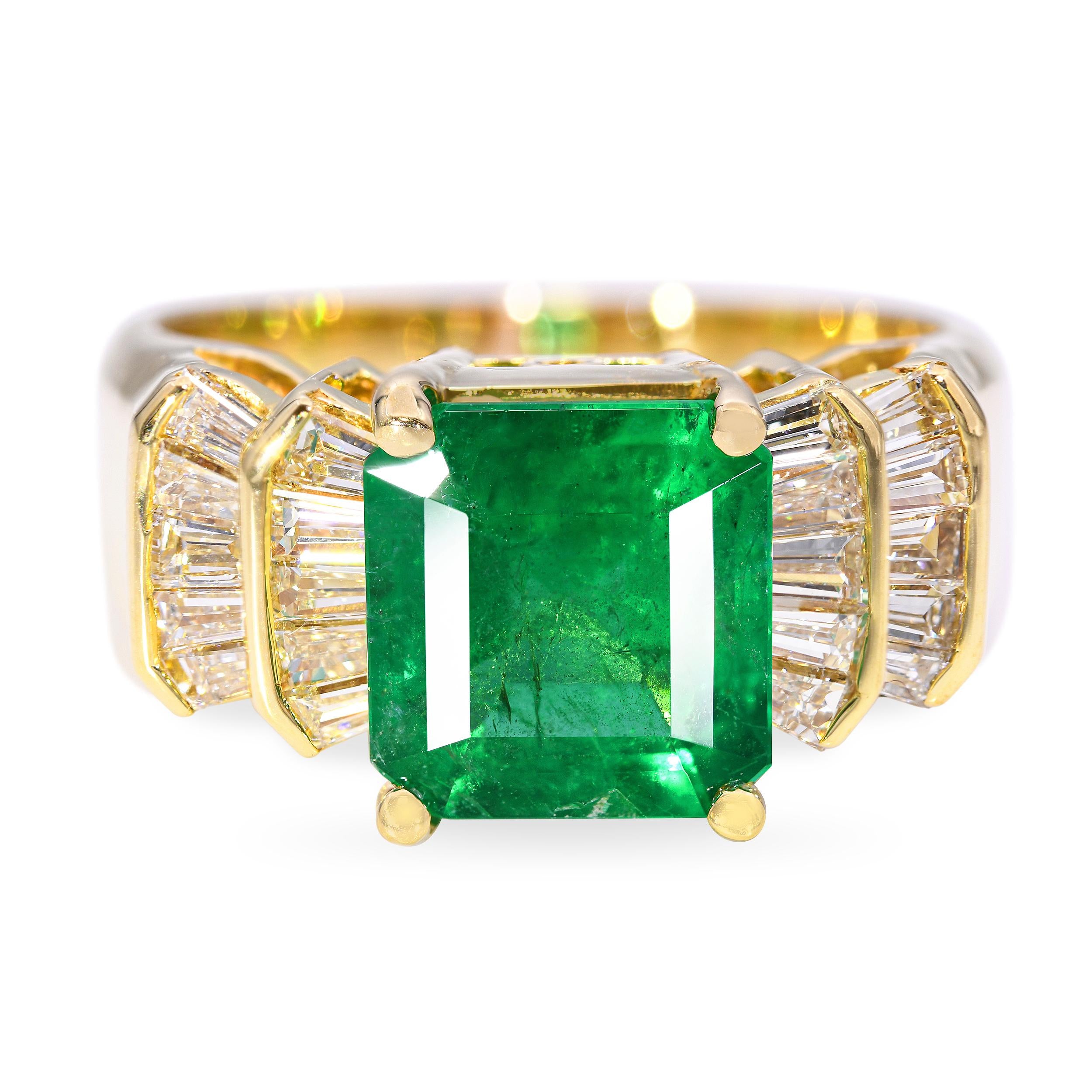 Vintage Yellow Gold GIA 2.49ct Brazilian Emerald and Diamond Ring