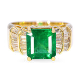 Vintage Yellow Gold GIA 2.49ct Brazilian Emerald and Diamond Ring