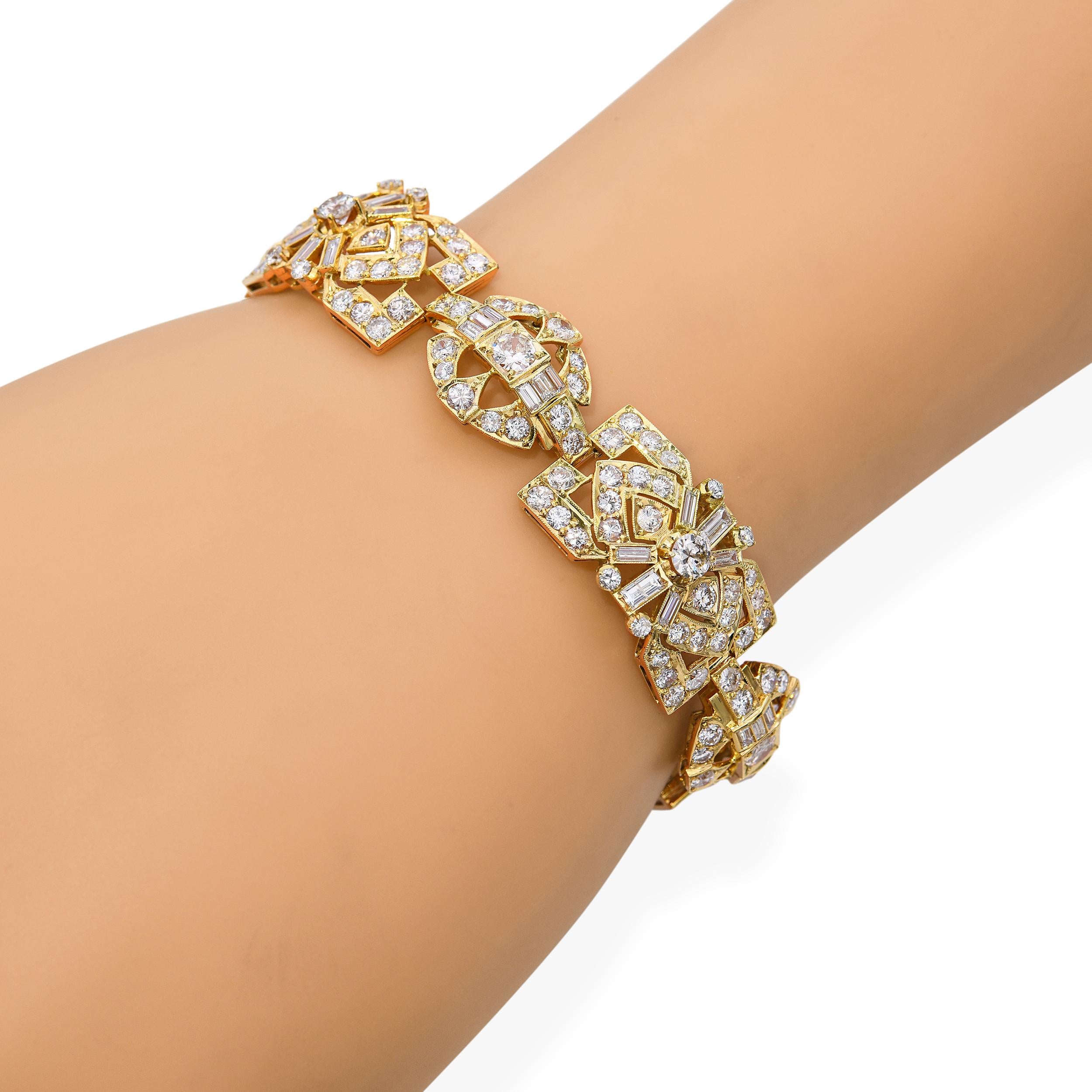 Vintage 18k Yellow Gold 8.01tcw Diamond Motif Bracelet