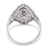 Art Deco Platinum Diamond and Emerald Accent Milgrain Ring