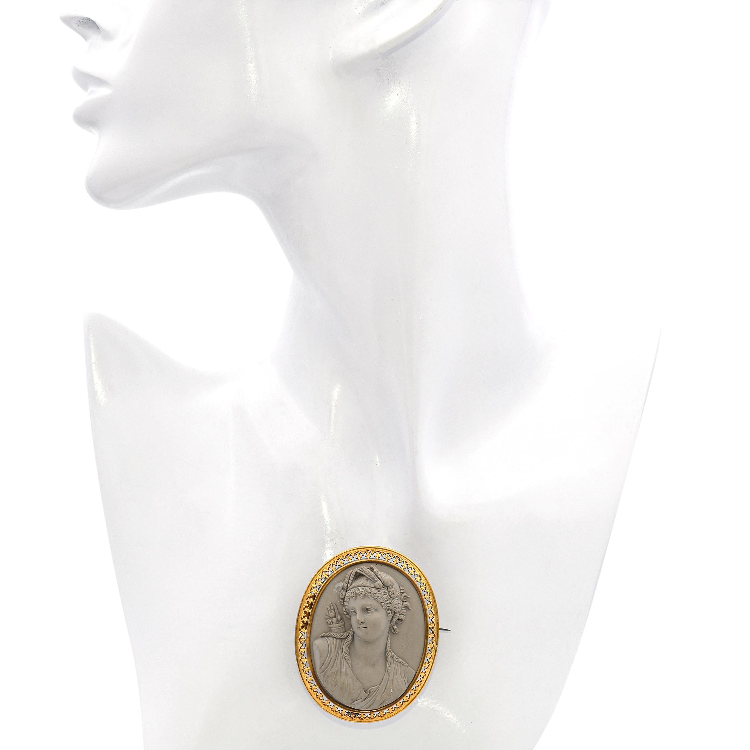 Antique Demeter Lava Cameo Brooch