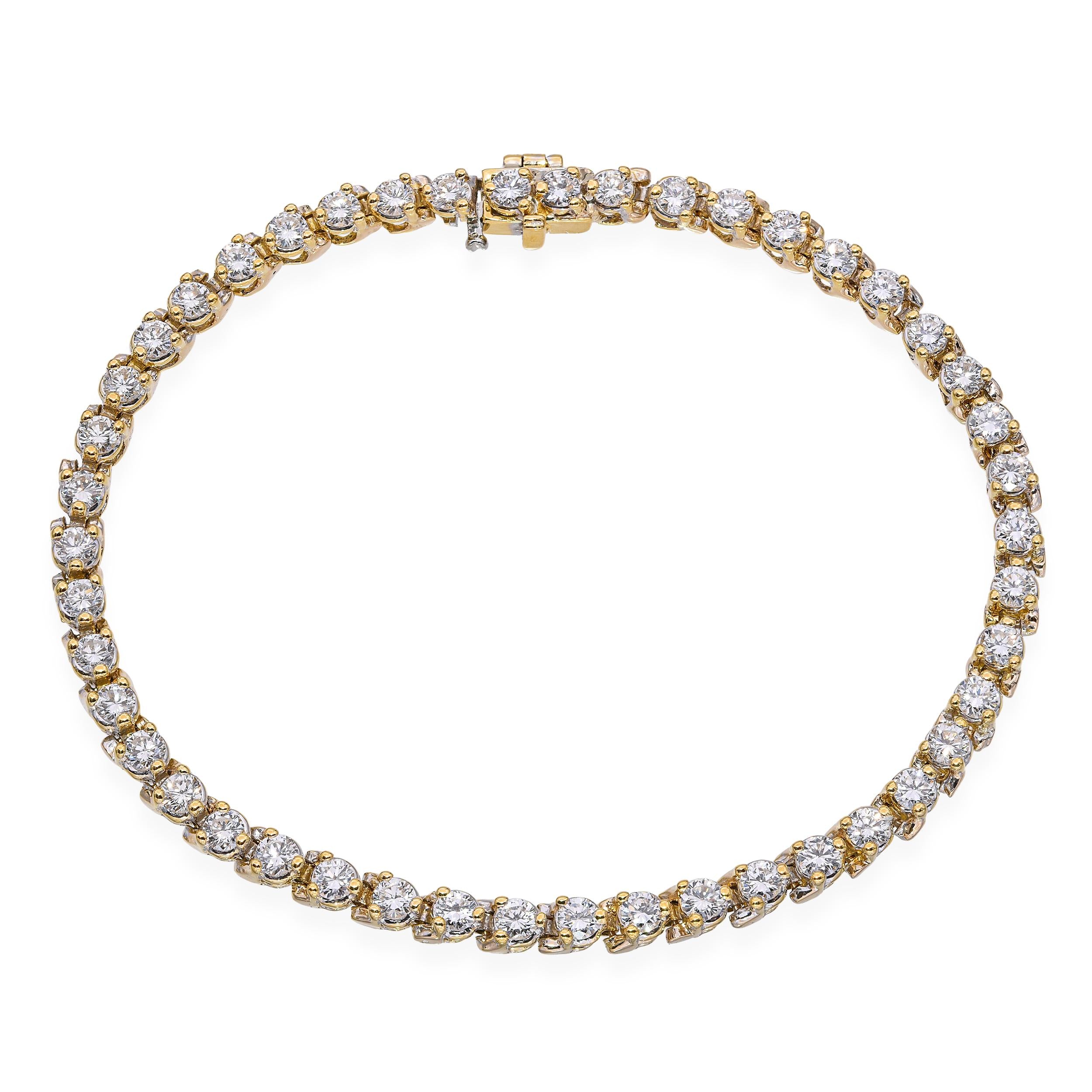 Vintage 14k Yellow Gold 3.65tcw Diamond Tennis Bracelet