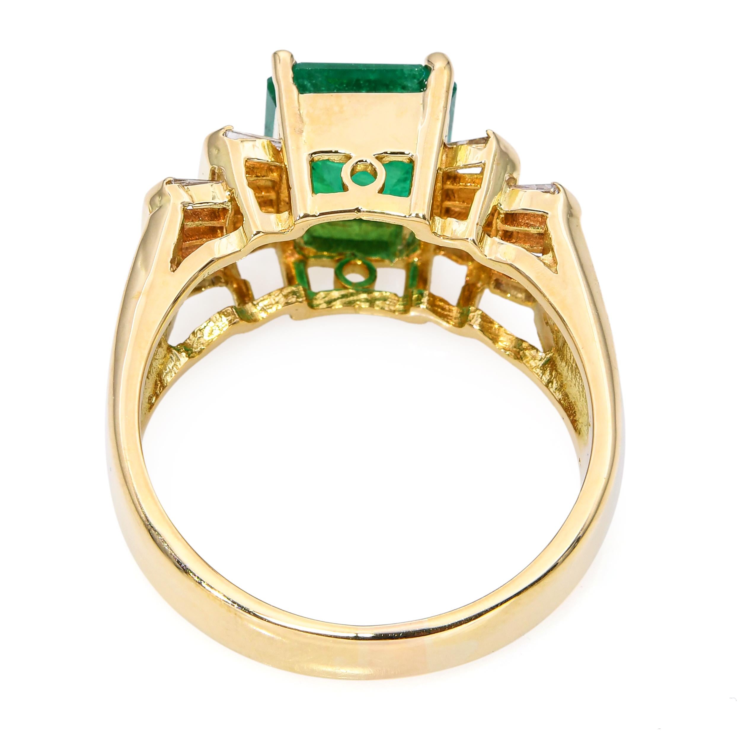 Vintage Yellow Gold GIA 2.49ct Brazilian Emerald and Diamond Ring