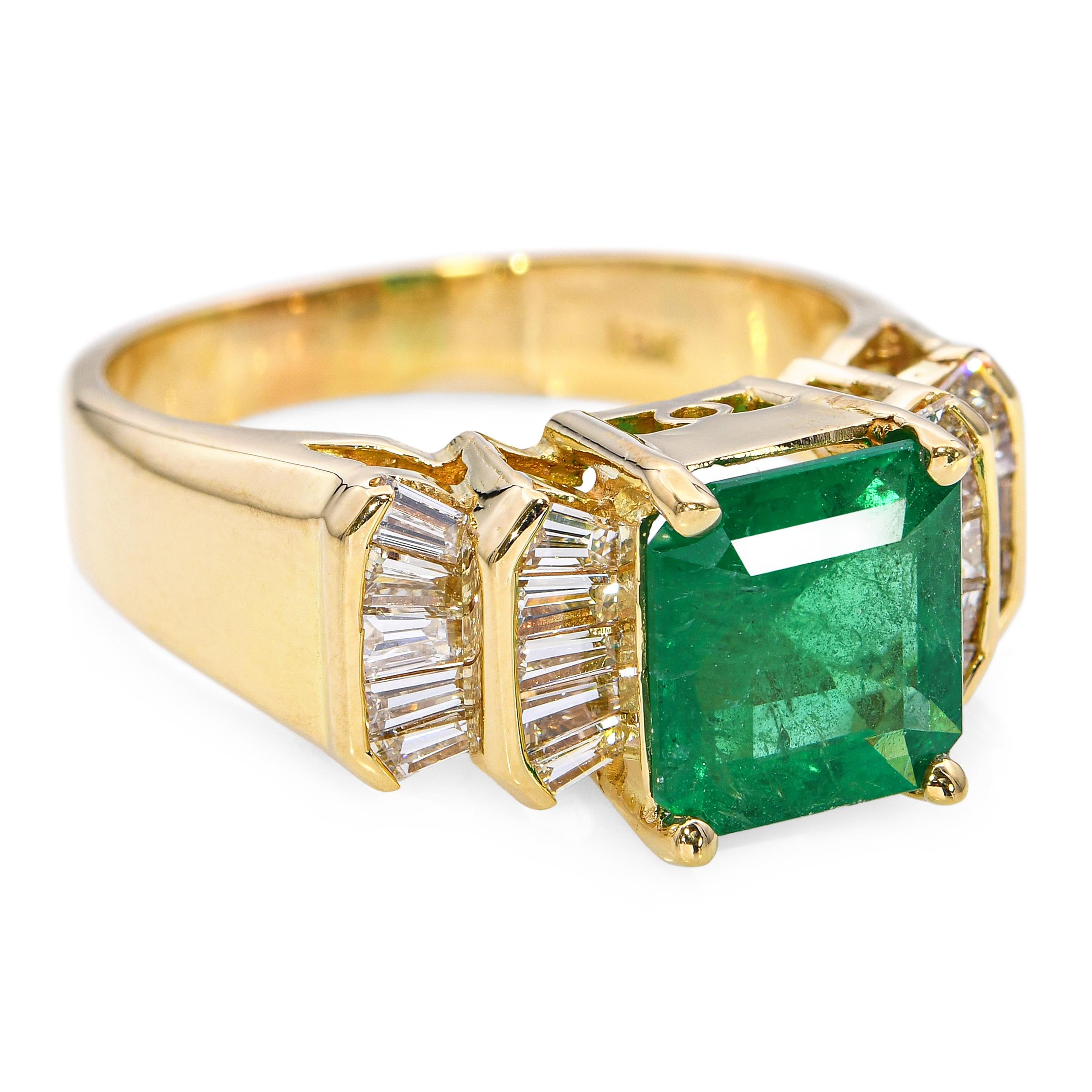 Vintage Yellow Gold GIA 2.49ct Brazilian Emerald and Diamond Ring