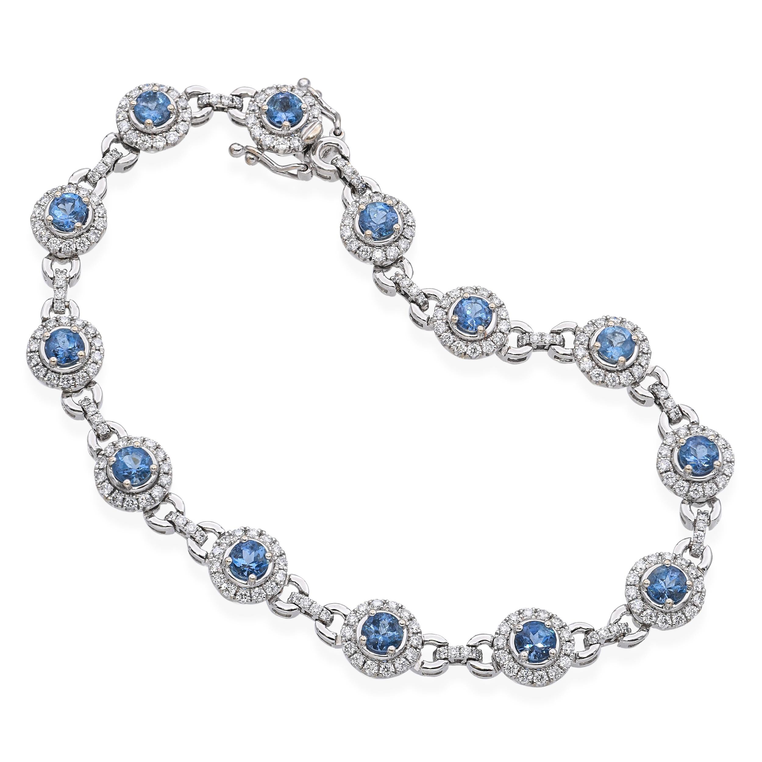 18k White Gold Aquamarine and Diamond Link Bracelet