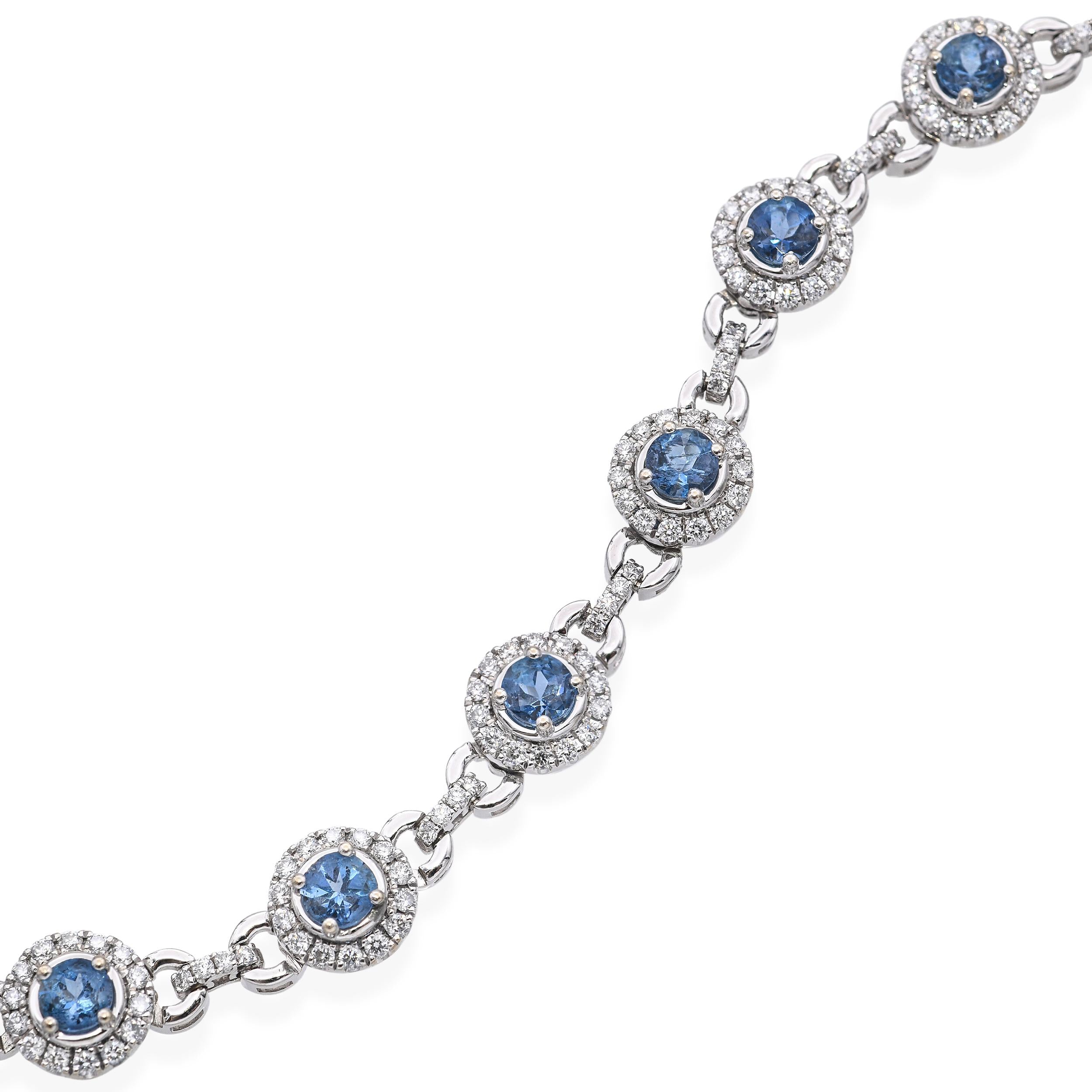 18k White Gold Aquamarine and Diamond Link Bracelet