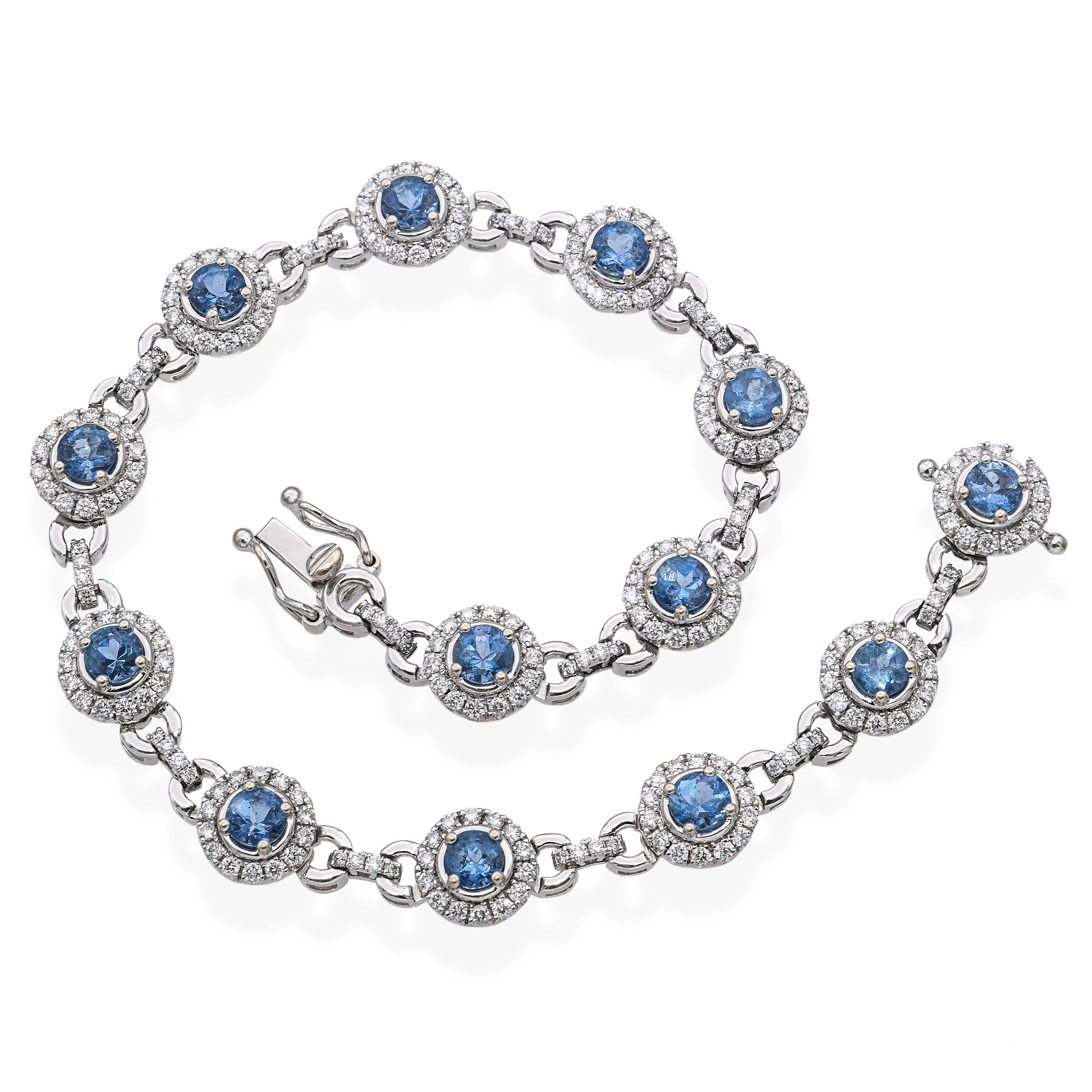 18k White Gold Aquamarine and Diamond Link Bracelet