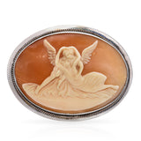 Antique Sterling Silver Shell Cameo Psyche and Eros Brooch
