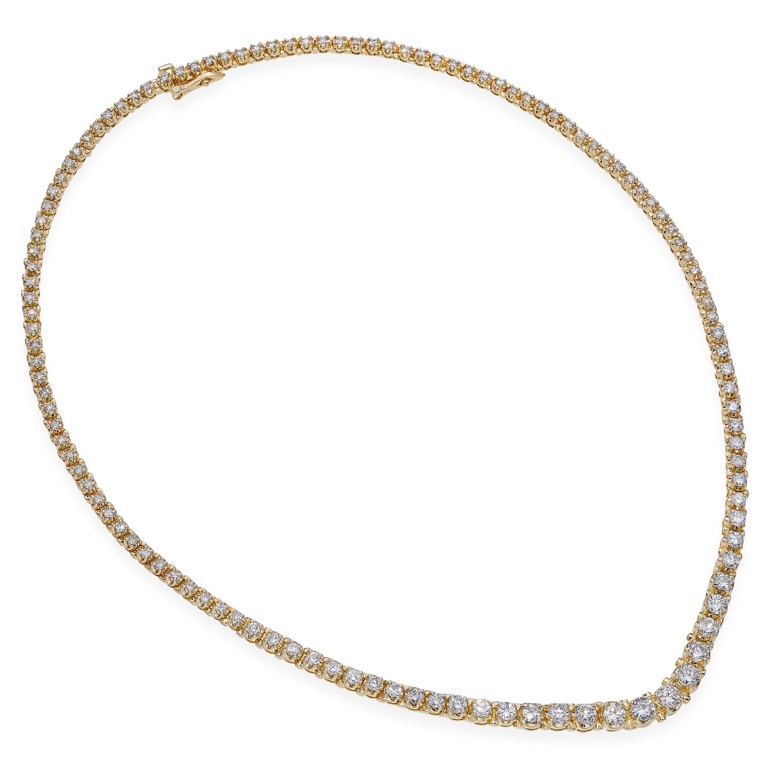 Vintage 14k Yellow Gold 4.55tcw Diamond Graduating Tennis Necklace
