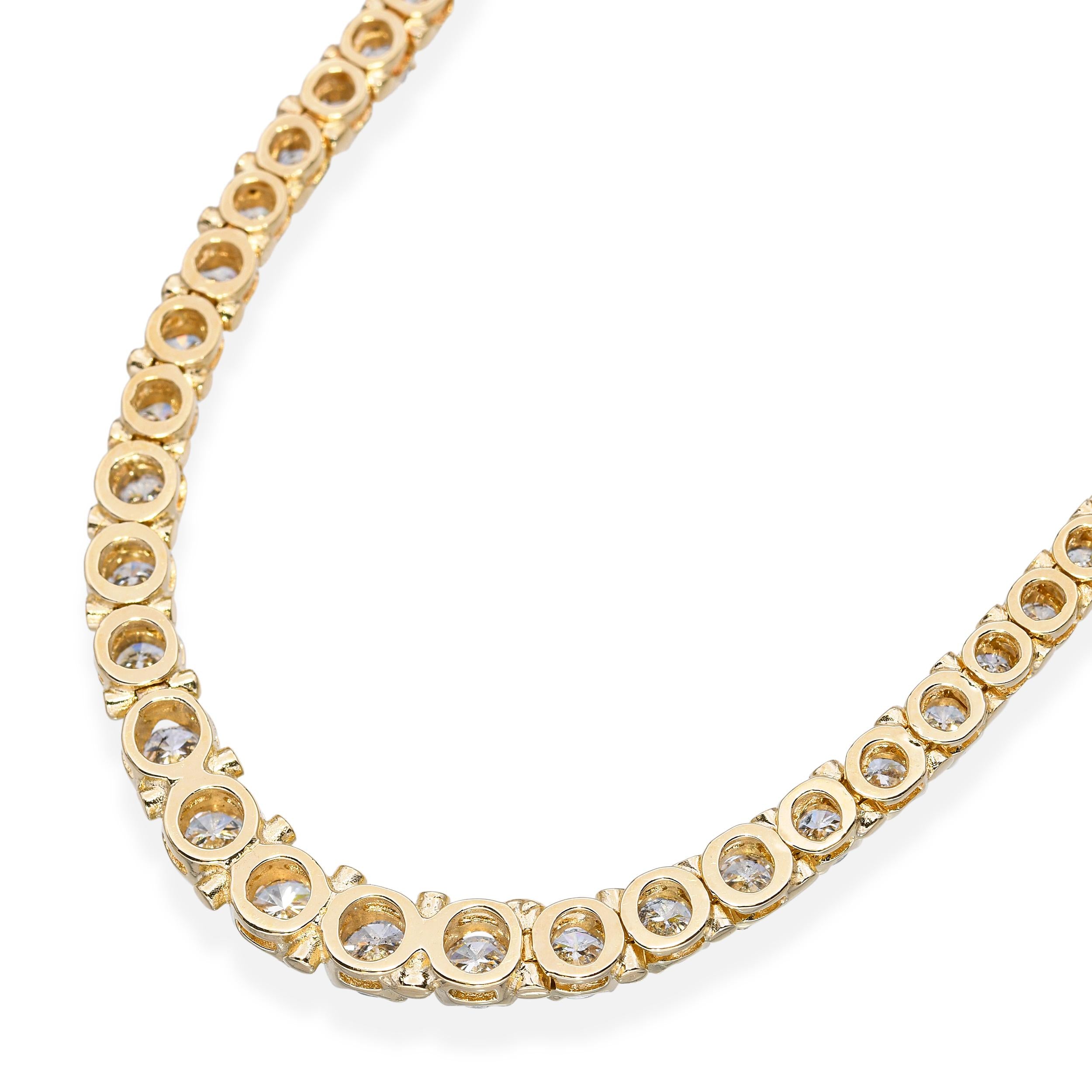 Vintage 14k Yellow Gold 4.55tcw Diamond Graduating Tennis Necklace