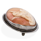 Antique Sterling Silver Shell Cameo Psyche and Eros Brooch