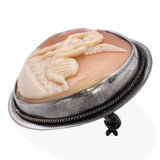 Antique Sterling Silver Shell Cameo Psyche and Eros Brooch