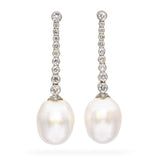 Vintage 18k Two Tone Gold Diamond and Pearl Drop Earrings