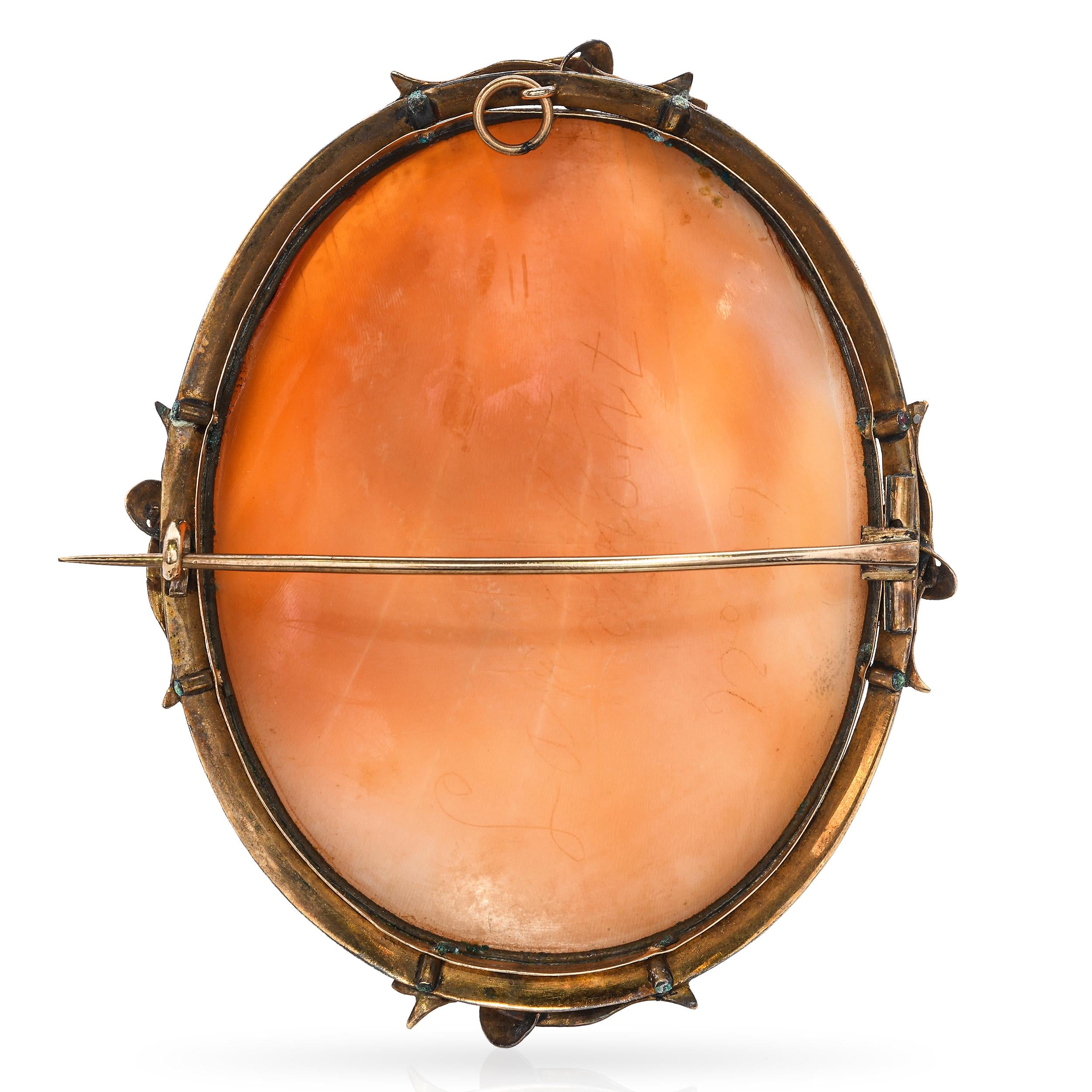 Antique 9k Yellow Gold Jesus Passion, Apostles Sleeping Shell Cameo Brooch