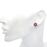 14k Yellow Gold 1.2tcw Ruby and Diamond Flower Motif Stud Earrings