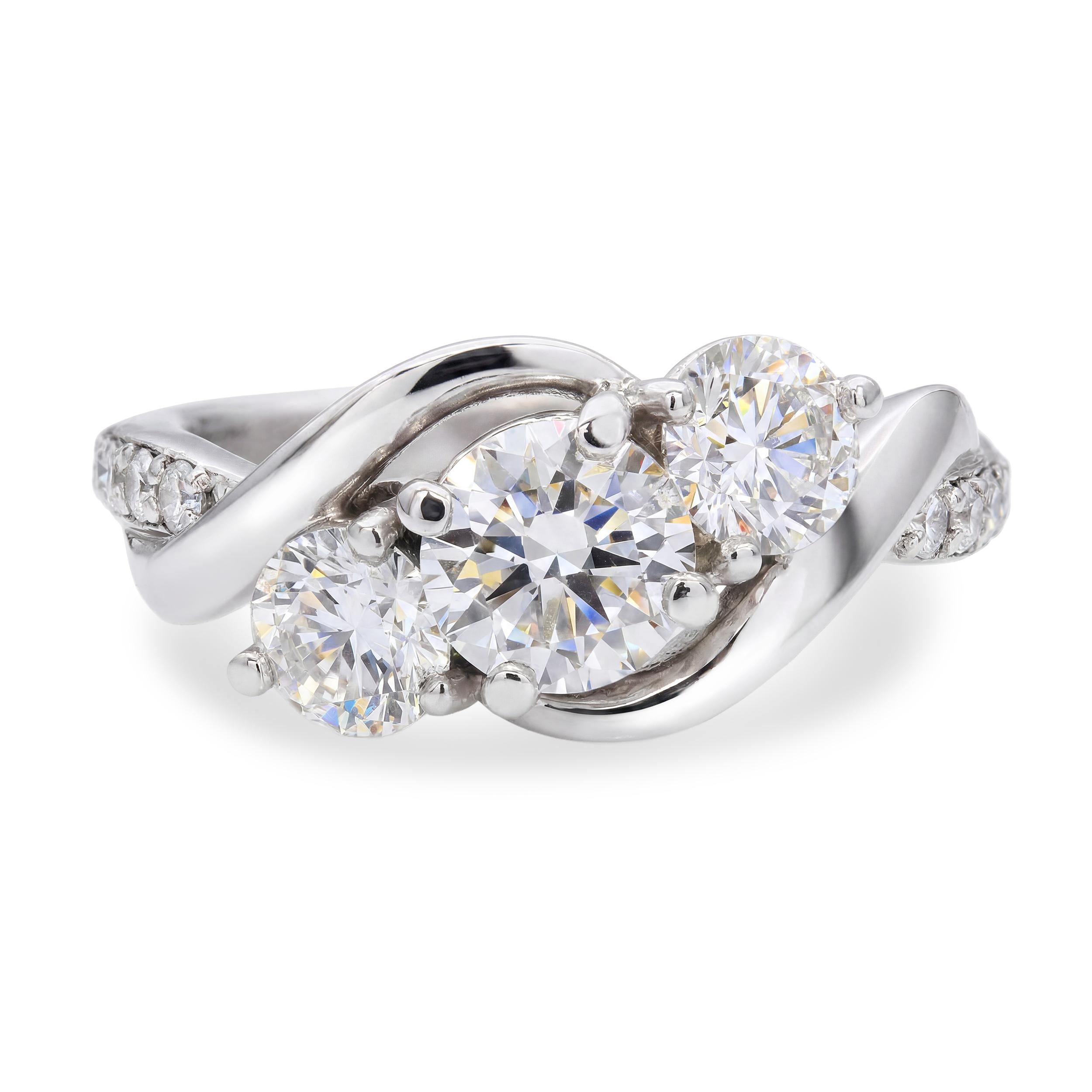 Vintage GIA Platinum 2.20tcw G Si1 Diamond Three Stone Ring