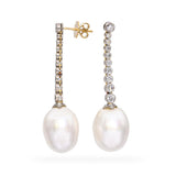 Vintage 18k Two Tone Gold Diamond and Pearl Drop Earrings