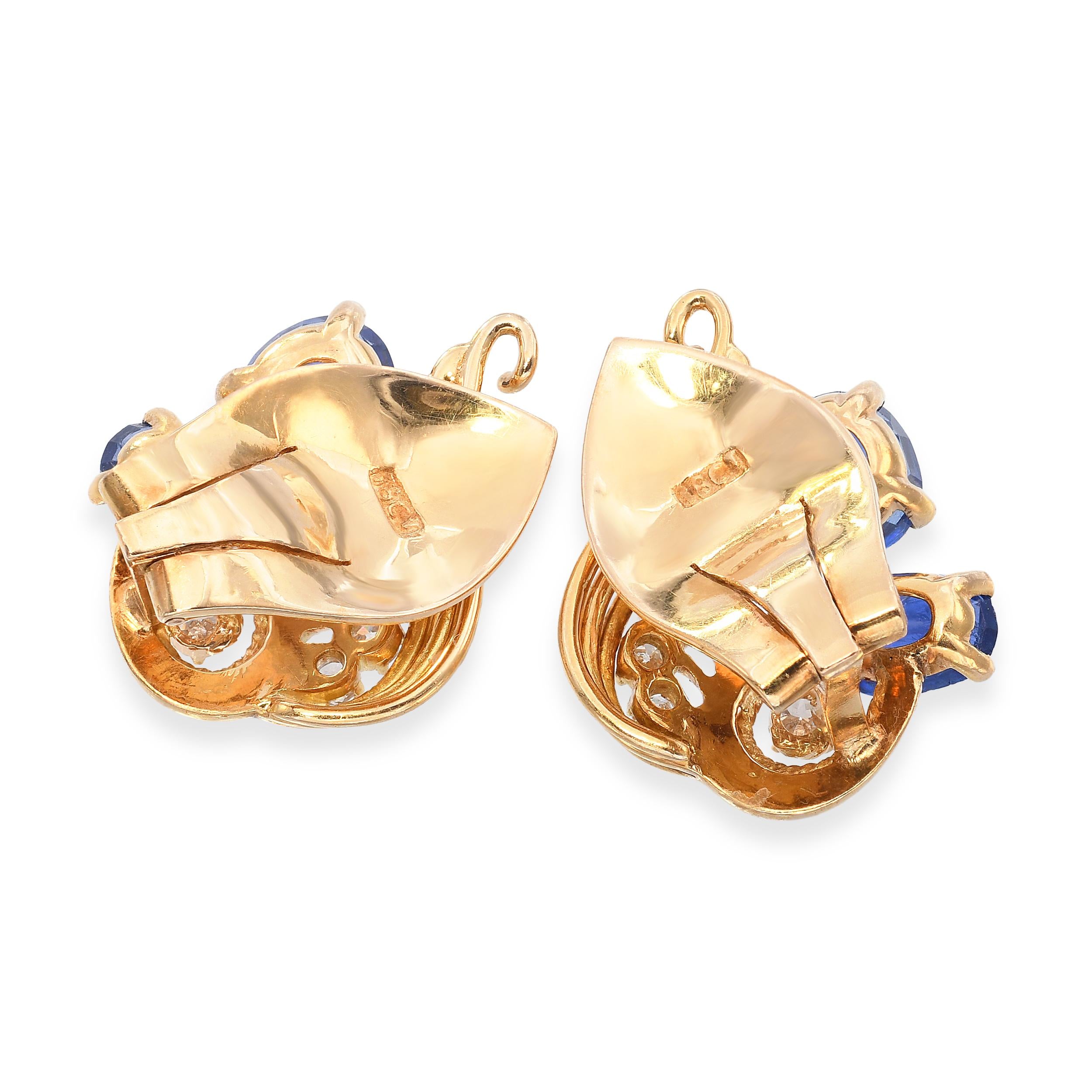 18K Yellow Gold 4.38tcw No Heat Sapphire and Diamond Clip Earrings