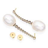 Vintage 18k Two Tone Gold Diamond and Pearl Drop Earrings