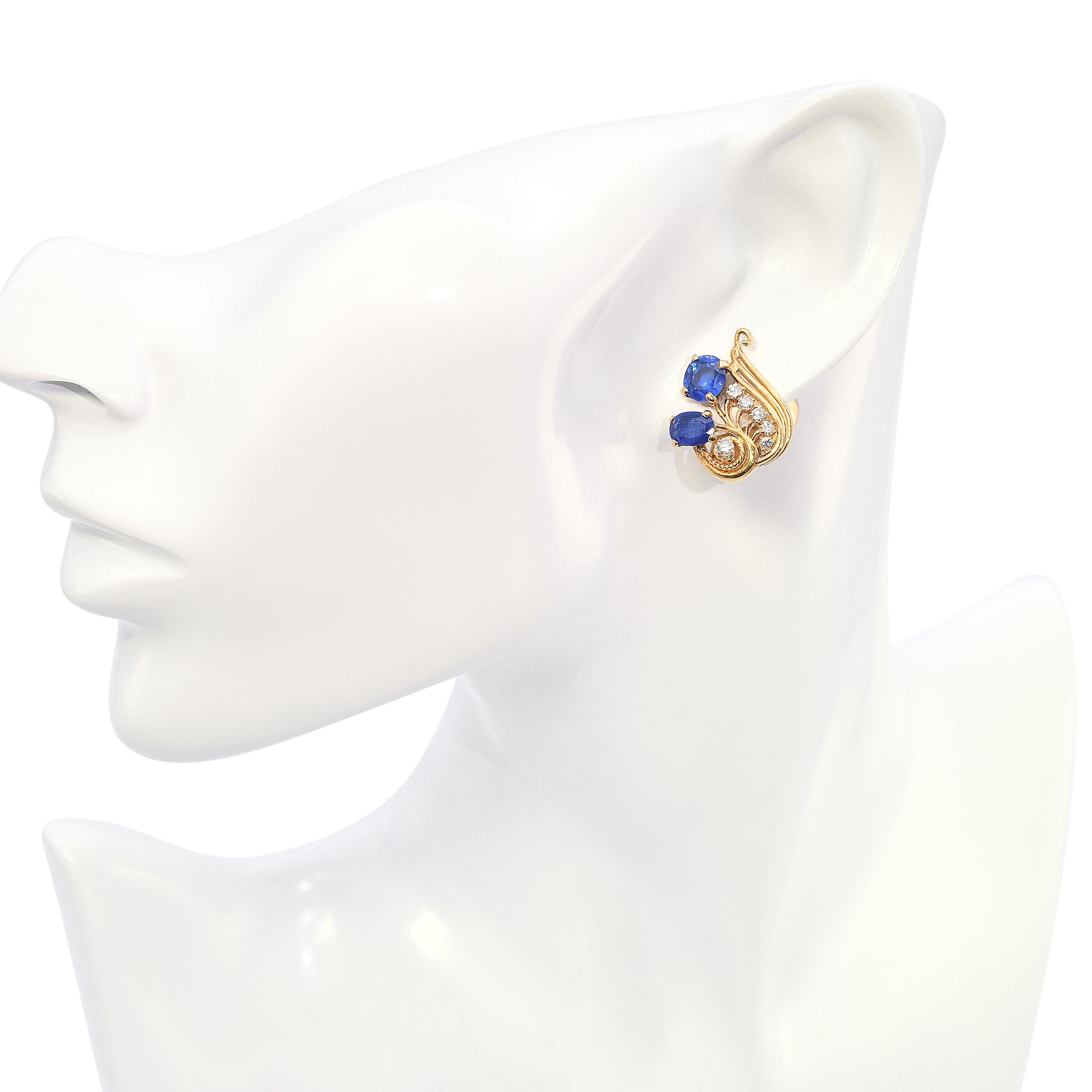 18K Yellow Gold 4.38tcw No Heat Sapphire and Diamond Clip Earrings