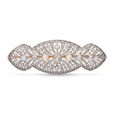 Antique Edwardian Platinum and Gold Old Mine Cut Diamond & Pearl Navette Brooch
