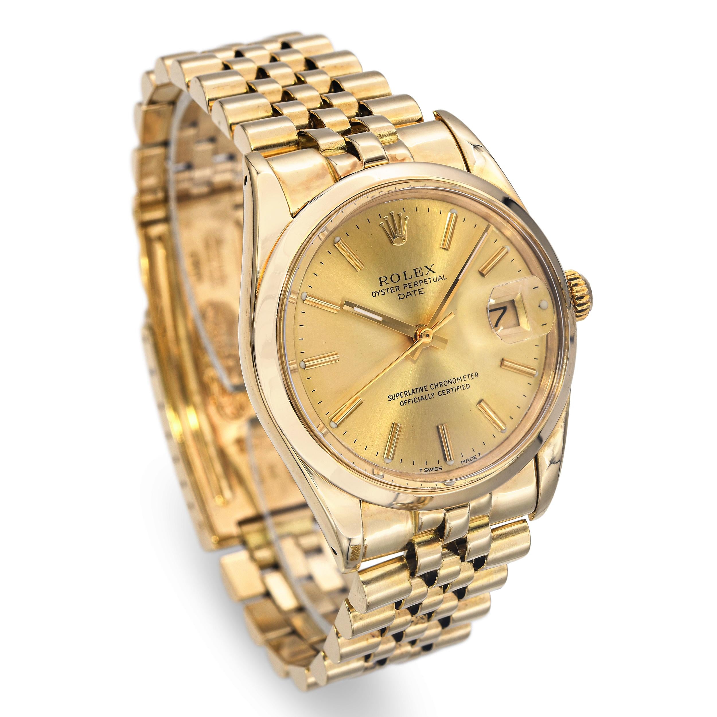 Vintage Rolex Date 14k Yellow Gold Men’s Watch Ref. 15007 Chevy Case Back