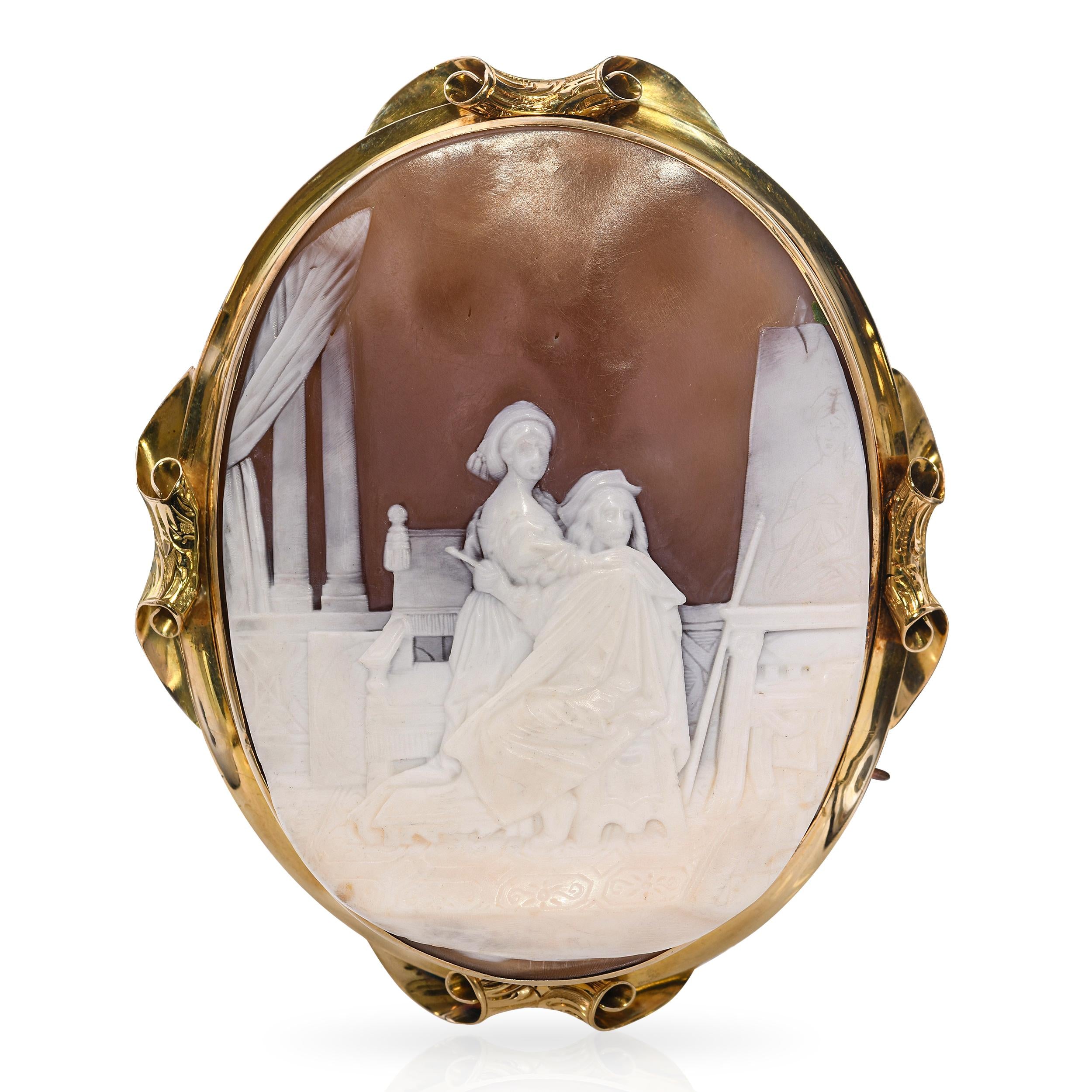 Antique 13k Yellow Gold Raphael Shell Cameo Brooch