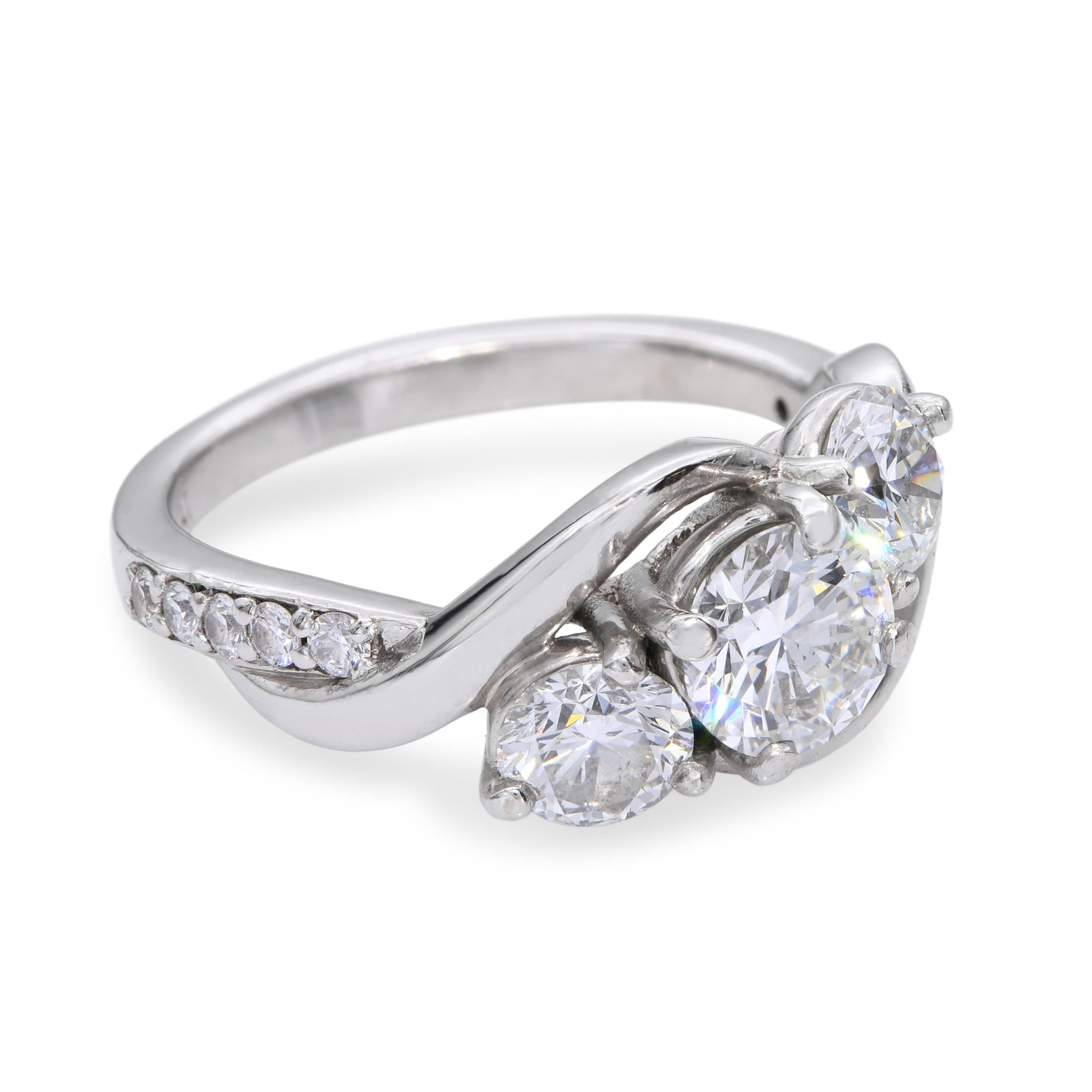 Vintage GIA Platinum 2.20tcw G Si1 Diamond Three Stone Ring