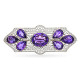 Antique Art Deco 14k White Gold Filigree Amethyst Brooch