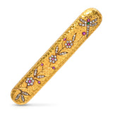 Antique Japonisme 21K Yellow Gold Ruby and Diamond Dragonfly Bar Brooch