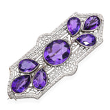 Antique Art Deco 14k White Gold Filigree Amethyst Brooch