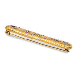Antique Japonisme 21K Yellow Gold Ruby and Diamond Dragonfly Bar Brooch