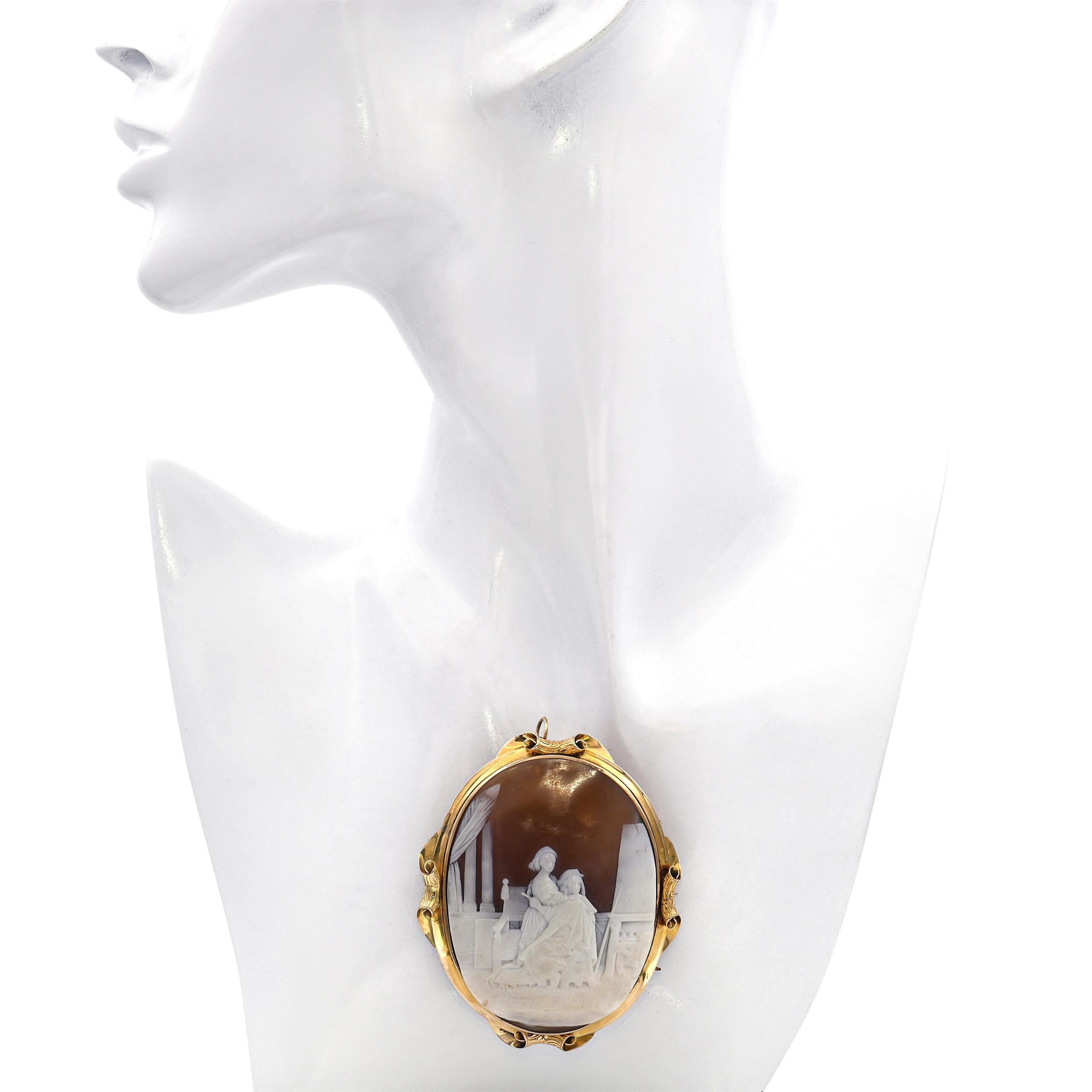 Antique 13k Yellow Gold Raphael Shell Cameo Brooch