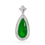 GIA Vintage 18k White Gold Imperial Green Jadeite and Diamond Pendant