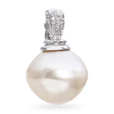 18k White Gold 15mm Pearl and Diamond Pendant
