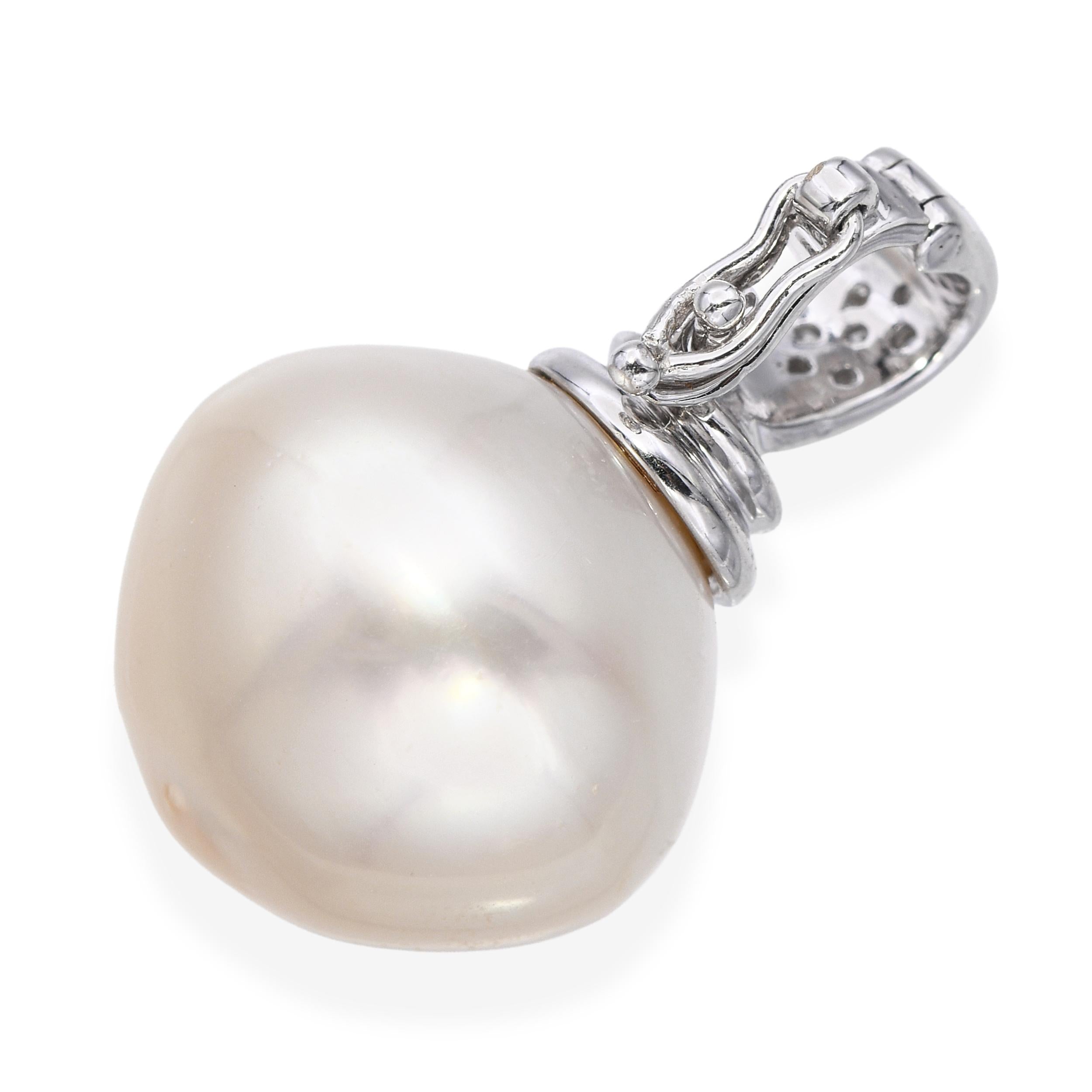 18k White Gold 15mm Pearl and Diamond Pendant