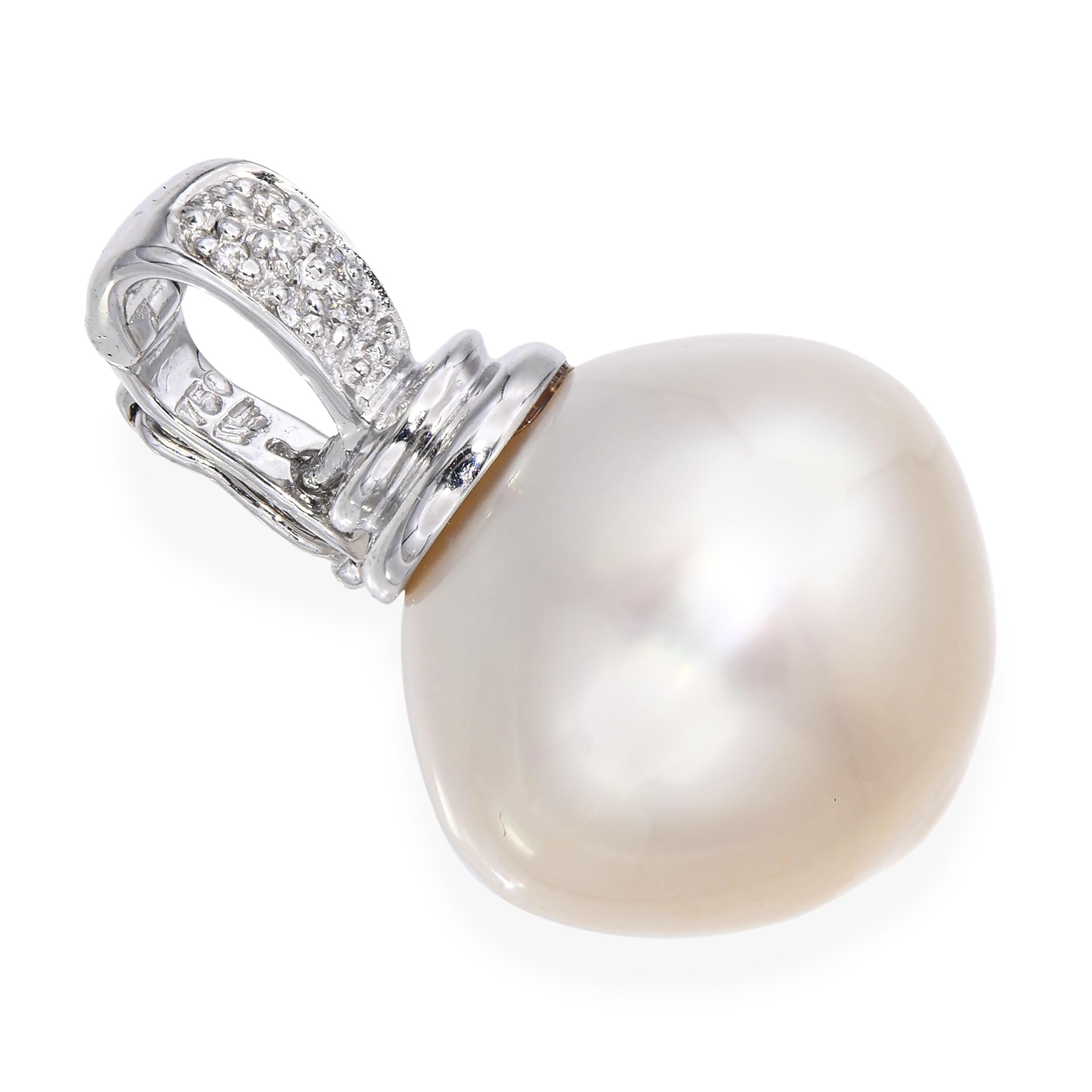 18k White Gold 15mm Pearl and Diamond Pendant