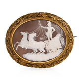 Antique 20k Yellow Gold Mars In Chariot Cameo Brooch