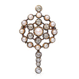 Victorian Yellow Gold and Silver 1.79ctw Old Mine Cut Diamond & Pearl Brooch