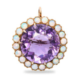 Victorian 14k Yellow Gold 30.7ct Amethyst and Opal Pendant Brooch