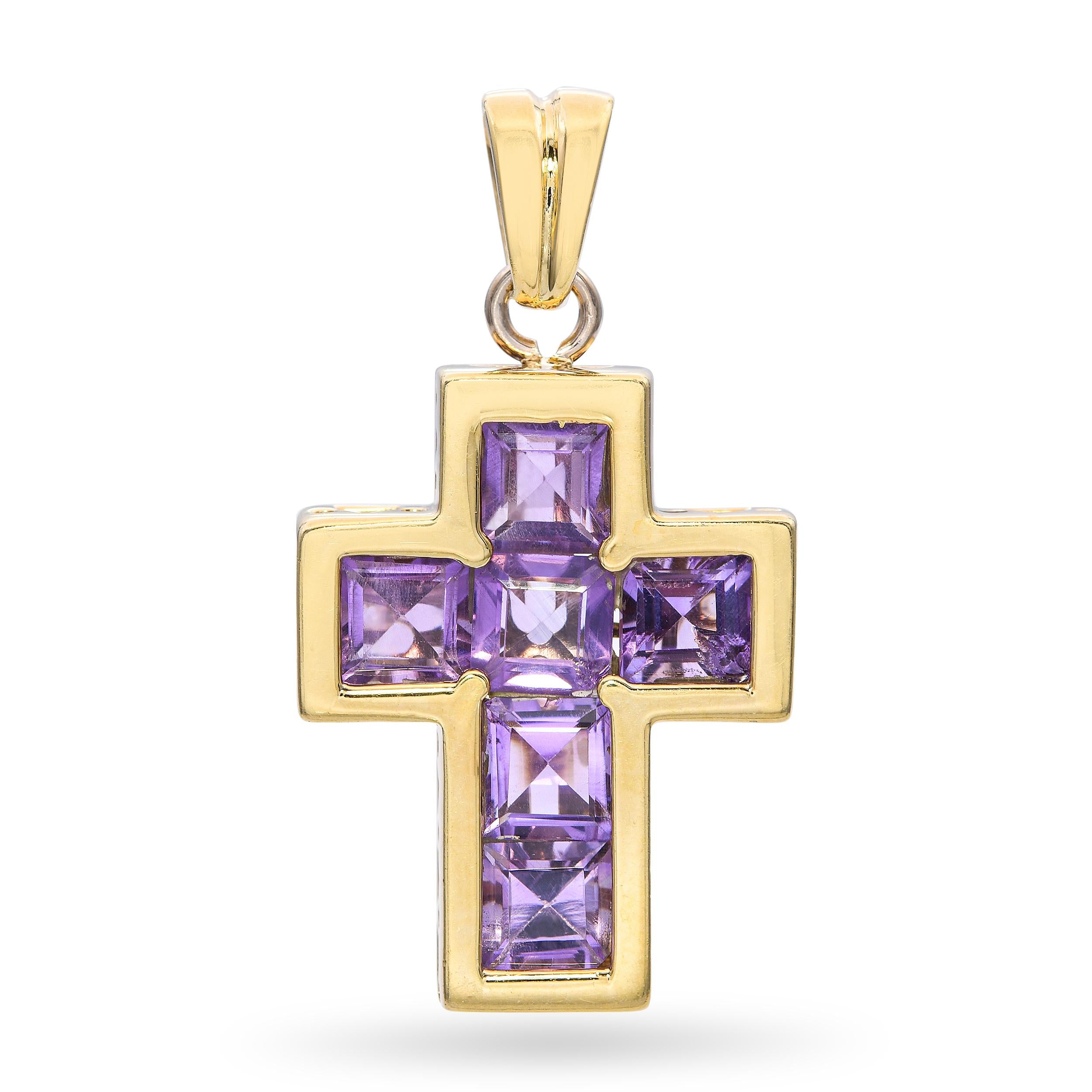 Faro 14k Yellow Gold 3.27tcw Amethyst Cross Pendant