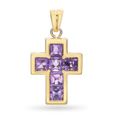 Faro 14k Yellow Gold 3.27tcw Amethyst Cross Pendant