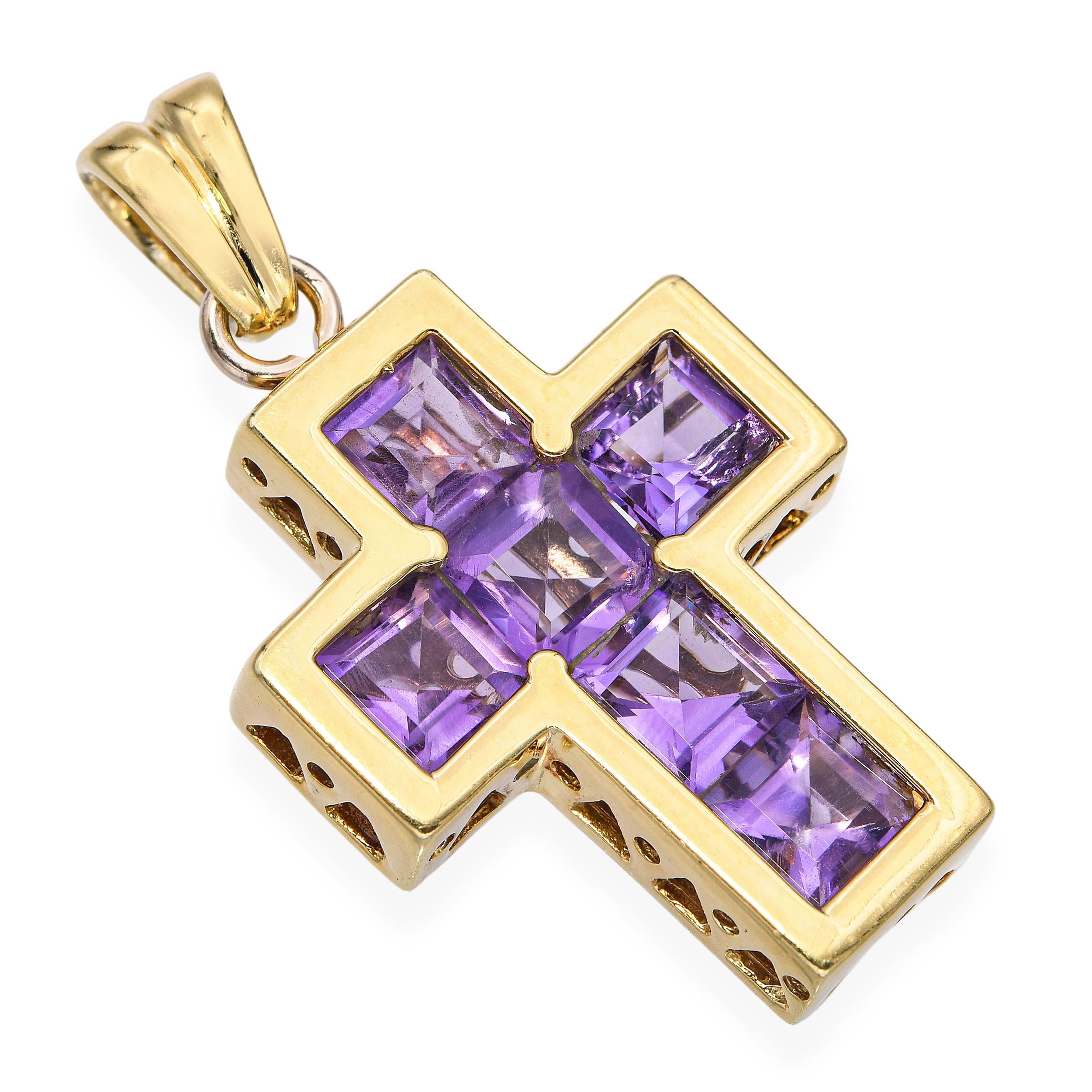 Faro 14k Yellow Gold 3.27tcw Amethyst Cross Pendant