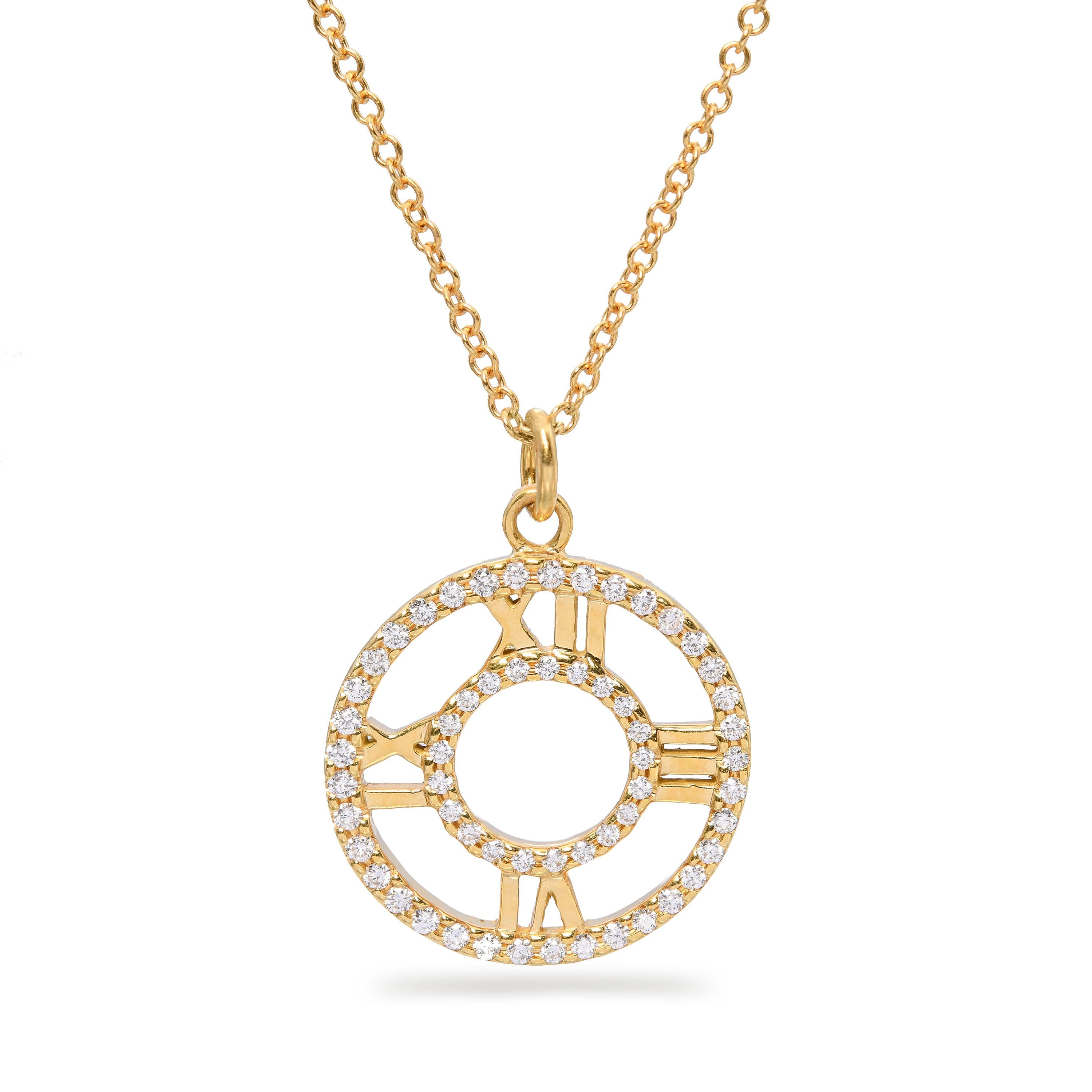 Tiffany & Co. Atlas Collection 18k Yellow Gold Diamond Medallion Necklace