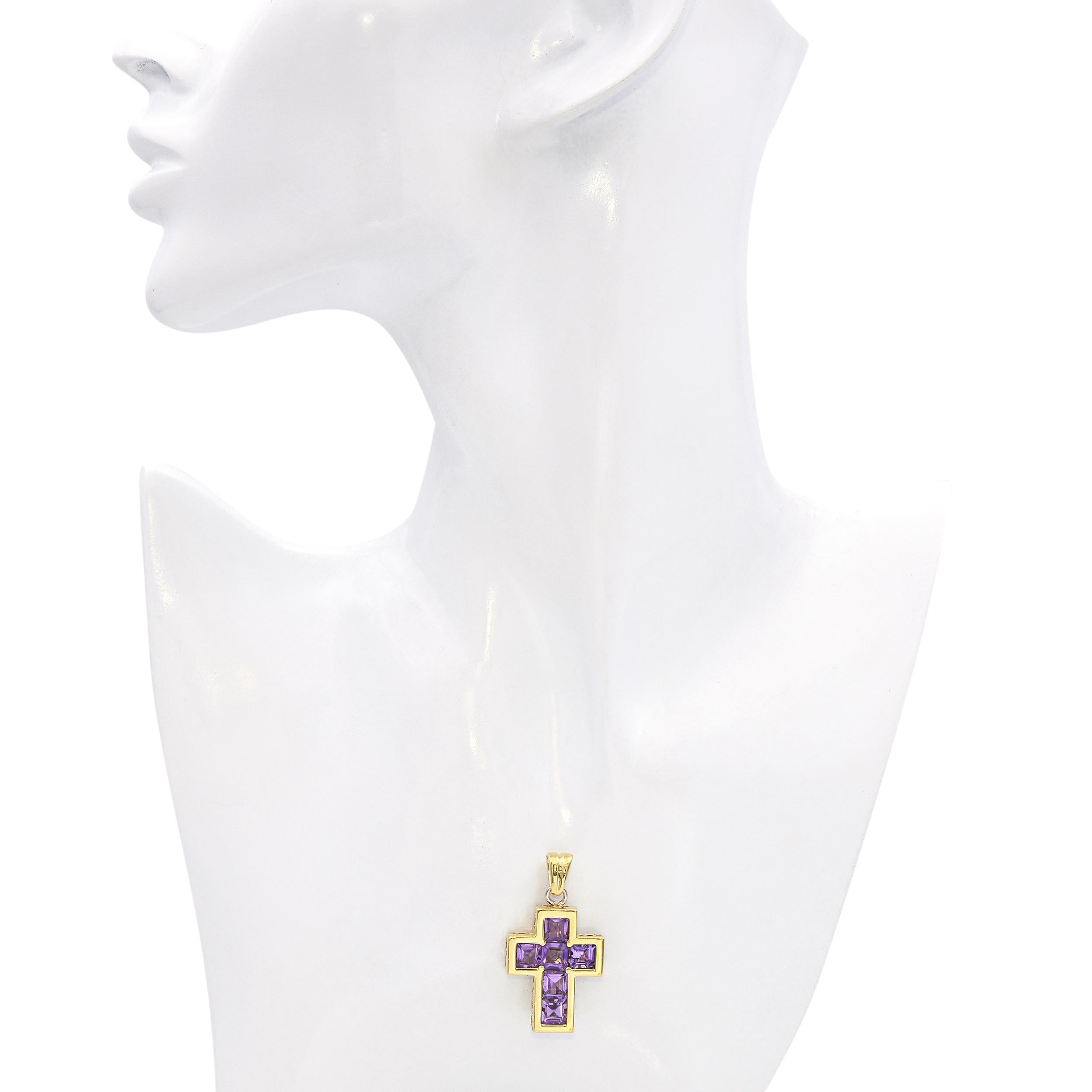 Faro 14k Yellow Gold 3.27tcw Amethyst Cross Pendant