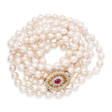 Vintage 14k Yellow Gold Ruby & Diamond Clasp Multi-Strand Pearl Necklace