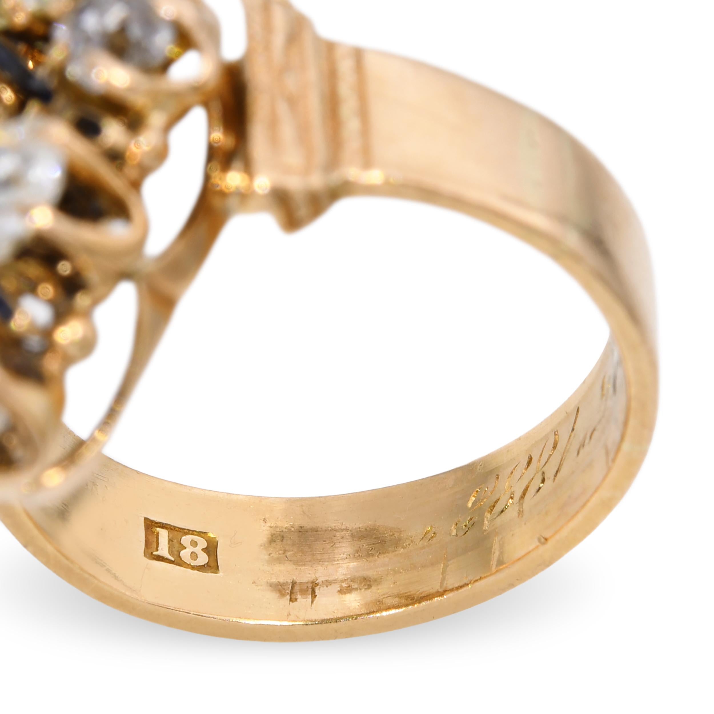 Antique 18K Yellow Gold 1.53tcw Old Mine Cut Diamond Cluster Ring